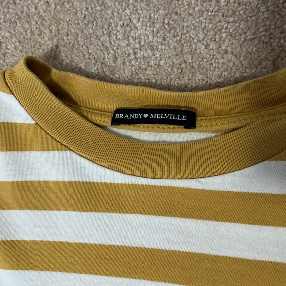 Brandy Melville Mustard Yellow White Stripped Longsleeve Top Size Sm/Med - Picture 3 of 6